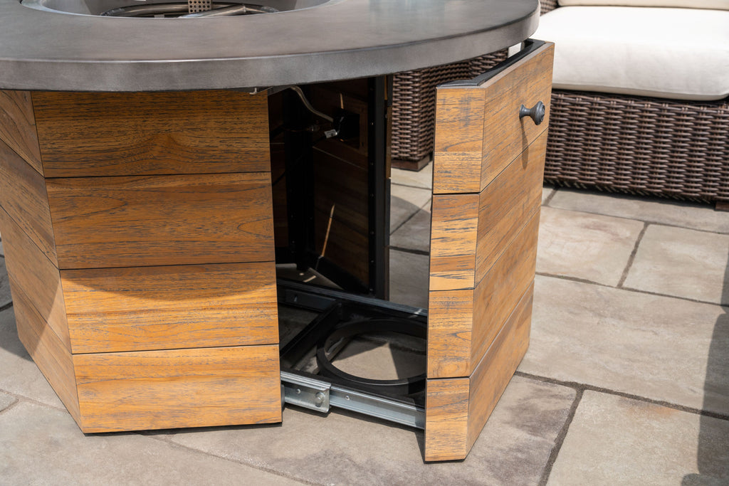48” Hexagonal Fire Table with Faux Concrete Top